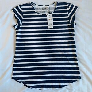 NWT Le Tigre Navy White Striped Cap Sleeve T-Shirt Cotton Curved Hem Small